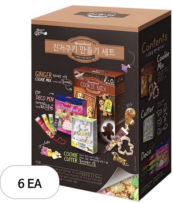 브레드가든 진저 쿠키 만들기 세트, 쿠키믹스 + 초코펜다크 + 백설탕 + 데코펜 4P, 6세트