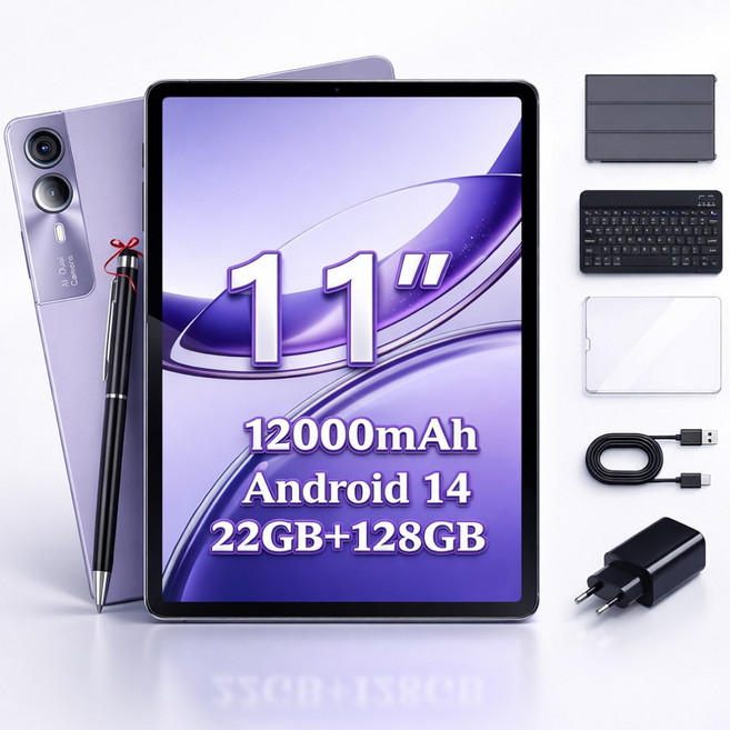 태블릿 PC 대화면 안드로이드 4G LTE WiFi 22GB/128GB OLED 옥타코어 키보드 패키지 터치펜/케이스/보호필름 포함, Wi-Fi+Cellular, 128GB, Twilight Purple