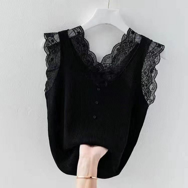V領蕾絲素色無袖上衣 外穿內搭