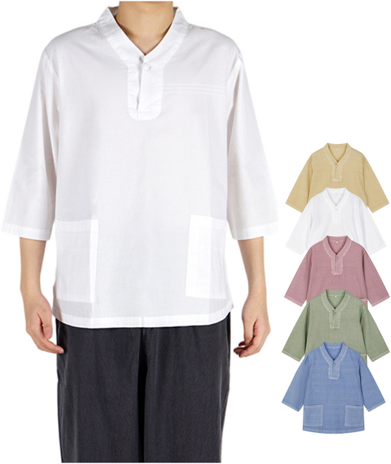 [편한생활한복] 남성 개량한복 30수 브이넥 여름 상의