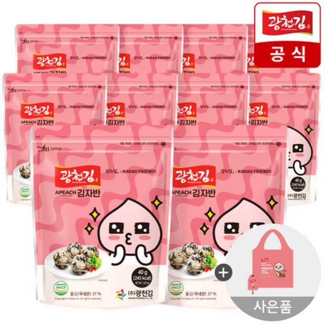 [광천김] 카카오 어피치 김자반 40g x 10봉 + 카카오 장바구니 (랜덤1종), 1개