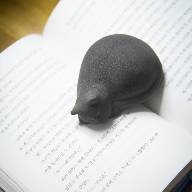고양이 책문진 콘크리트 독서 오브제 문진, 1개, 스모키블랙