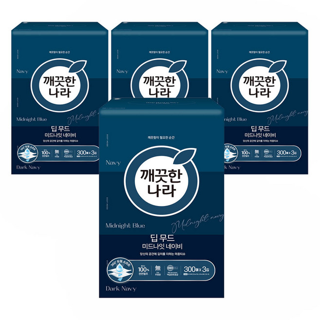 깨끗한나라 딥무드 미드나잇 네이비 천연펄프 미용티슈 2겹, 3개입, 4개