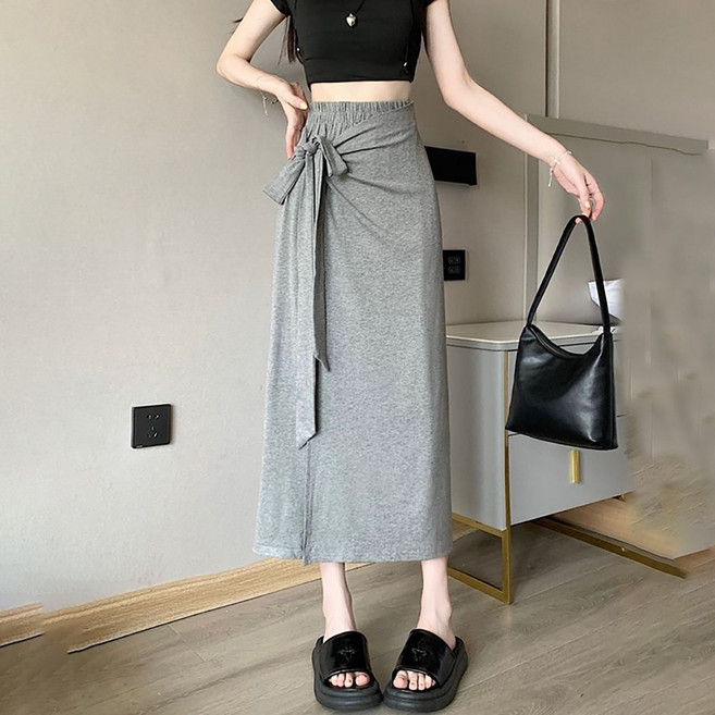 ROYALBELLE 여성 롱 홀복 스커트 밴딩 허리 스트랩 슬림핏 하이웨스트 기본 디자인 랩스커트 B0041809