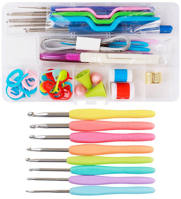 라라공방 스타터 뜨개질 코바늘 실속형 올인원 53종 세트 + 케이스, 1개