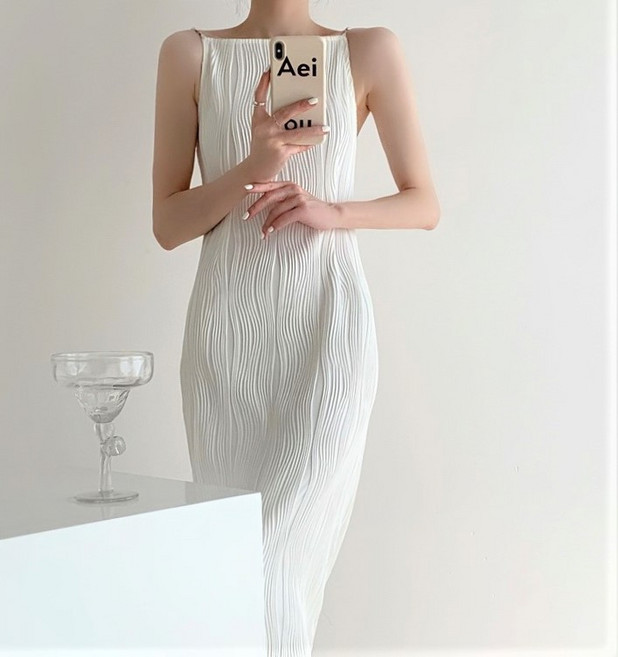 [오늘출발] 백리스 나시 원피스 홀터넥 끈 니트 롱 원피스