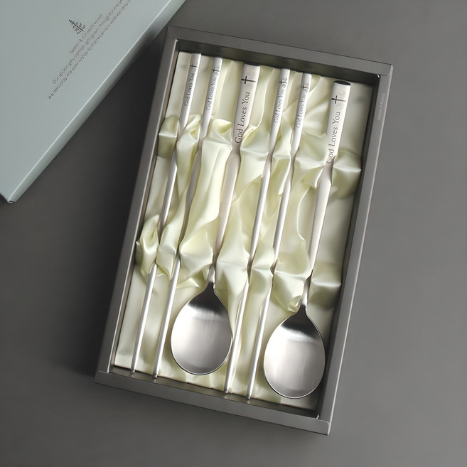 인스푼 2인 말씀 수저세트 + 종이케이스, 갓러브유, 숟가락 2p + 젓가락 2p, 1세트