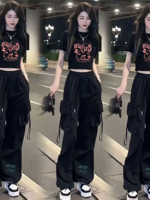 줌바댄스복 상하의 세트 스트릿 크롭티 여성 댄스복 바지, 3. 블랙 하의, XL