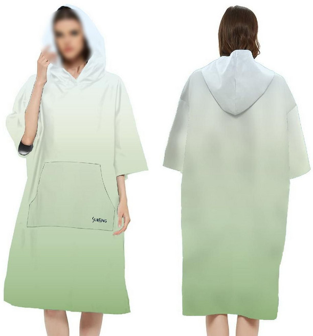 판초 타월 수영 목욕 비치 가운 재킷 지퍼 가디건 대형 성인 후드 집업, 원사이즈(신장 140~185cm에 적합), 24. 포켓 - 그라데이션 그린, 1개