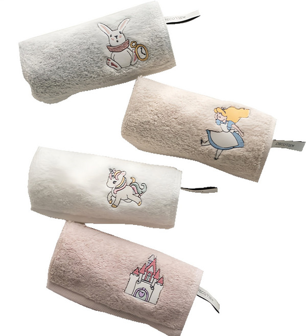 데코뷰 앨리스 자수 핸드타올 4p 세트, 베이지 + 그레이 + 화이트 + 핑크, 1세트