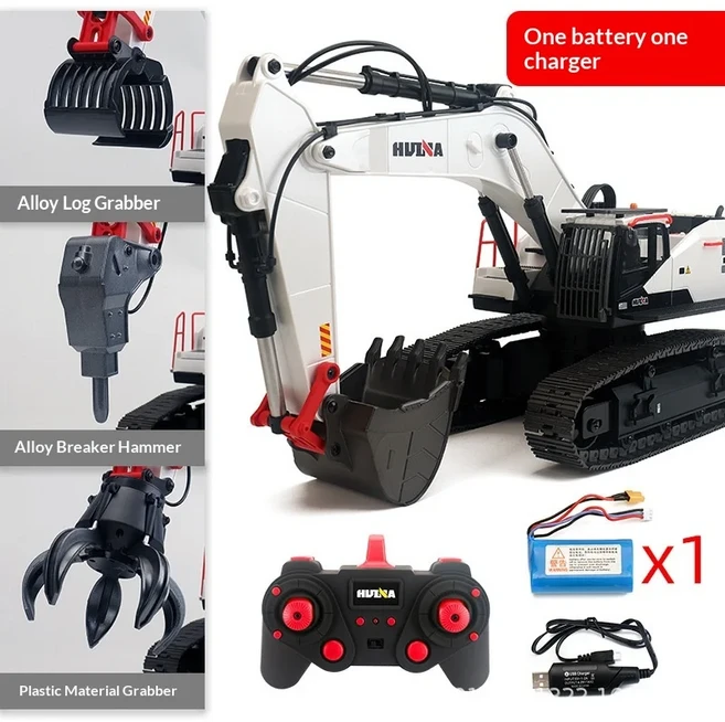 HUINA 594 원격 조종 굴삭기 1:14 스케일 합금 트랙 대형 건설 차량 모델 장난감 (남아용), 01 Excavator