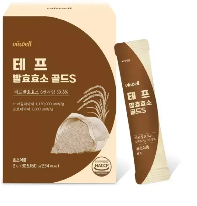 테프 자연발효 효소 골드S 프락토올리고당 혼합유산균 단백질 칼슘 30포, 2g