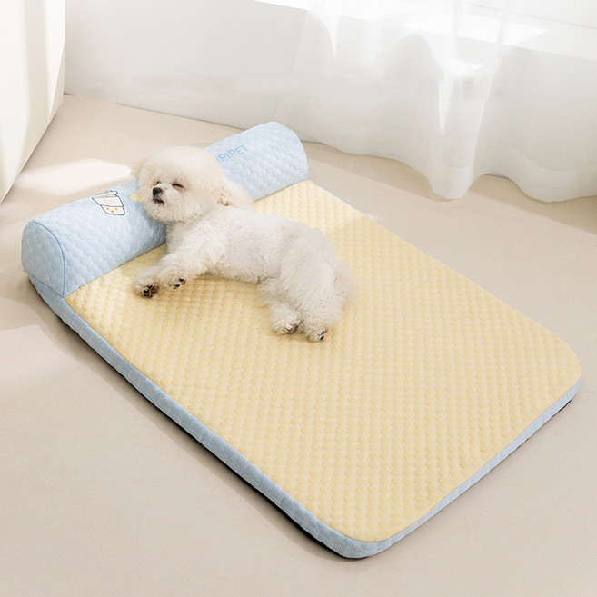 HANTAO 반려동물 베개 일체형 쿨매트 강아지 고양이 쿨링 냉감 매트, 1개, 블루 밀크티