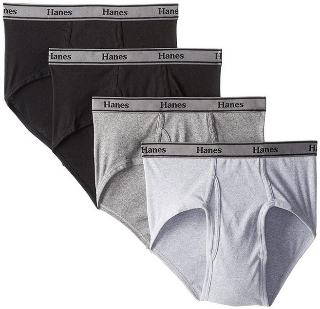 Hanes Ultimate 남성용 FreshIQ 태그 없는 면 브리프 4팩 블랙/그레이.