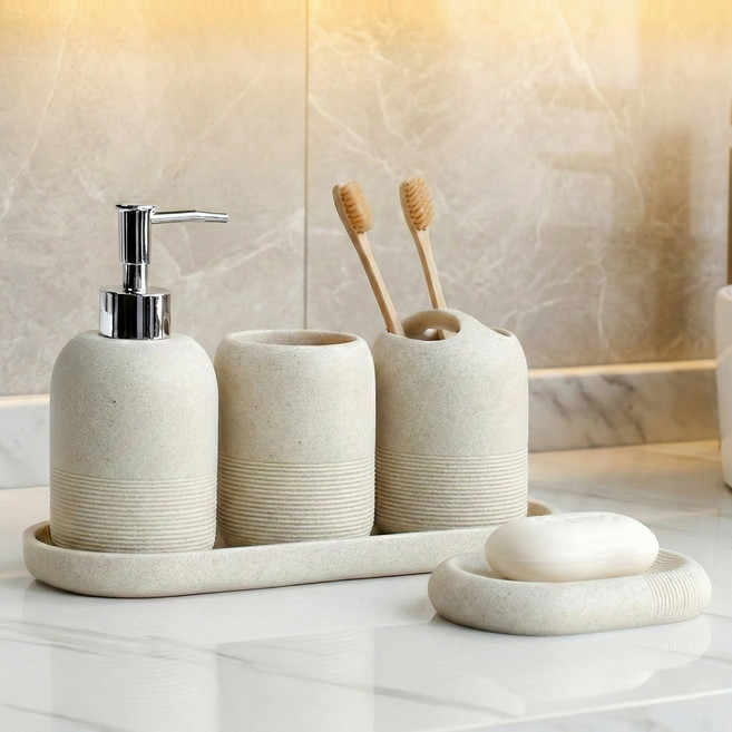 브리즈앤비 모던 호텔식 욕실용품 5P세트, 1세트, 샌드스톤