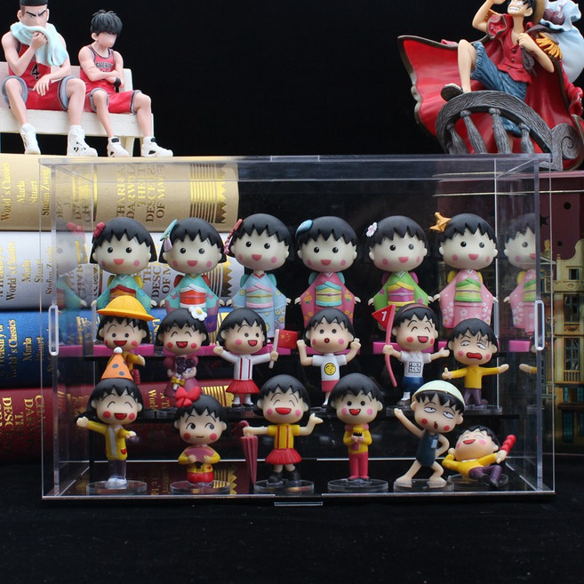 생일 사키코 도라에몽 시리즈 치비마루코쨩 마루코는 아홉살 피규어 키링 아즈망가대왕 친구 토모조 가족 인형, 피규어+전시케이스+핸드백(배달), 클래식 마루+기모노 마루 18개, 1개