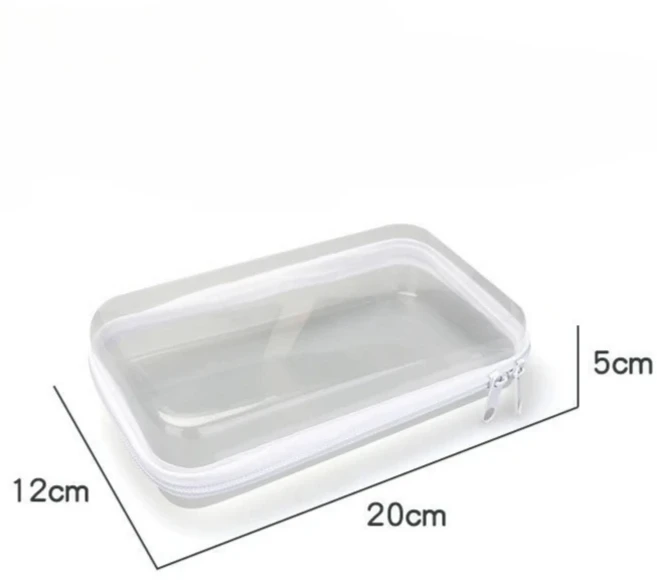 지퍼형 하드 파우치 투명 적층형 블리스 빈 정리함 화이트 하드 플라스틱 필통 가방, 20x12x5cm