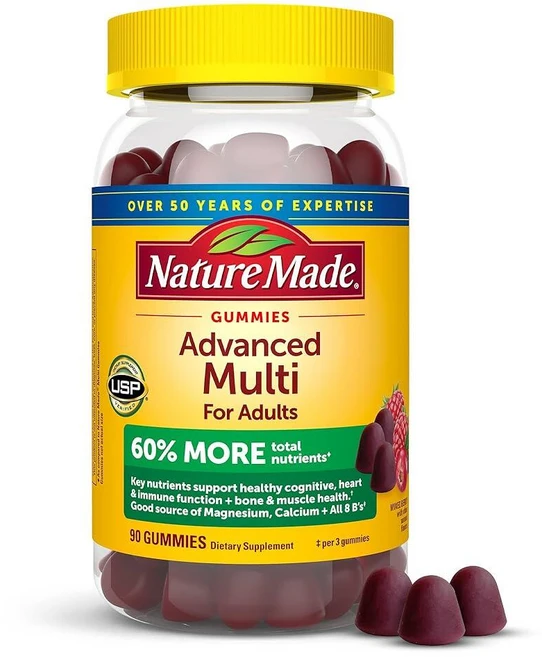 Nature Made 구연산 마그네슘 칼슘 및 모든 8가지 비타민 B가 함유된 고급 멀티비타민 젤리 남성용 멀티비타민 젤리 90개 30일 분량, 1개, 90정 - 쿠팡