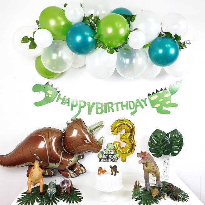클라우드 풍선 공룡 가랜드 생일 파티 풀패키지 세트, 트리케라톱스, 실버, 5
