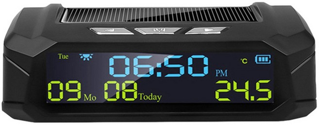 실외 개인용 자동차 부품 장식을 위한 LCD 시간 날짜가 있는 자동차 태양열 디지털 시계 차내 온도 디스플레이, 없음, C-05E, 블랙이에요.