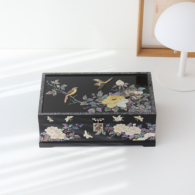 박씨상방 (김상윤작품)명품 나전칠기 원패 목단꽃 2단형 자개보석함 30cm 자개함 외국인선물 바이어선물, 1개, 자개