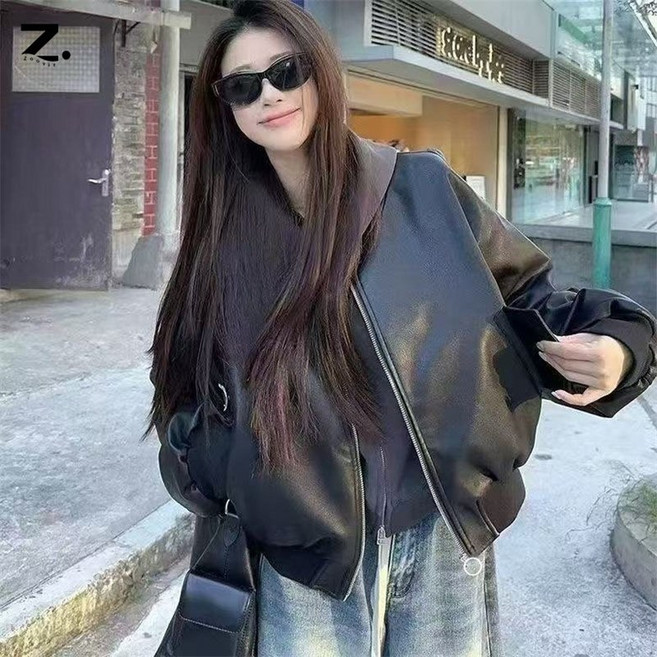 Zoovit 여성 라이더 PU 가죽 코트 집업 상의