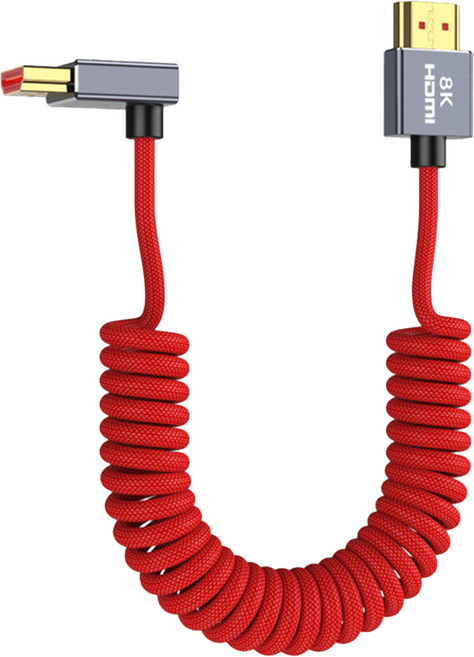 HDMI 2.1 일자형 하향앵글형 슬림형 케이블 8K 고급형 A to A 코일형 스프링 레드 0.3m, 1개