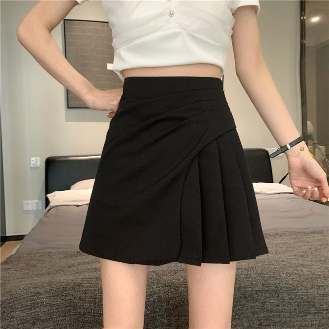 女夏季高腰不規則裙子 百褶短裙