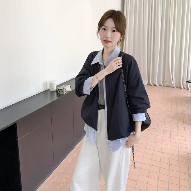 녕동 여성 자켓 하이넥 캐주얼 심플 루즈핏 데일리 봄가을 숏 트렌치코트