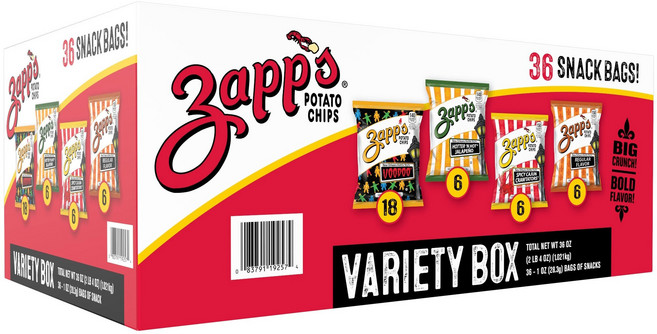 ZAPP'S 버라이어티 포테이토 칩스 1온스 백 36개입 1.021kg 1상자, 1개