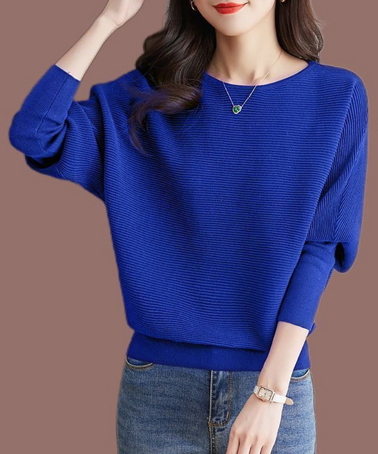 ROYALBELLE 여성 라운드넥 가오리소매 니트 루즈핏 데일리 캐주얼 기본 스타일 스웨터 M0101718