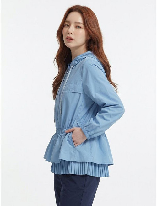 샤트렌 블루 허리셔링 주름 레이어드 점퍼 HCCMJP208