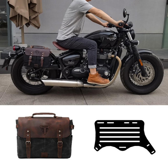 OD 트라이엄프 호환 본네빌바버 튜닝 소가죽 새들백 사이드 백 가방 물병, 5402 라지A + 왼쪽 프레임