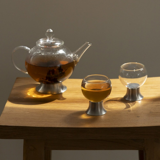 실버 내열유리 티팟 찻잔세트 (티팟1P+유리잔2P), 티팟1p+아치벨 2p, 투명, 1세트, 티팟 1P + 아치벨술잔 2P