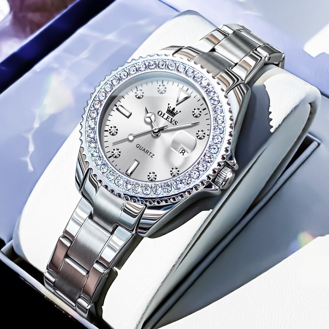 OLEVS 여성손목시계 정품쿼츠 럭셔리 큐빅 명품 워터프루프 야광
