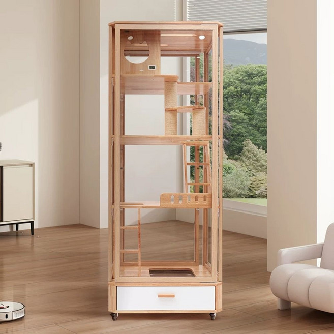 고양이빌라 무타공 책장 낮은 방 캣타워 창문형, 1개, F. 흰색 눈 70 너비 60 깊이 182 높이