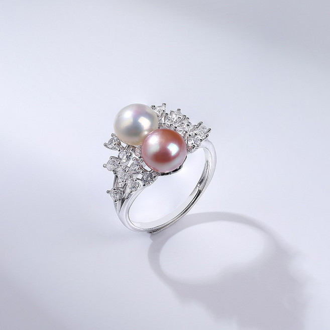 MUFAN 여성 천연 양식 컬러 담수 진주 반지 S925 실버 링 발렌타인데이 명절 선물 고급 선물 세트