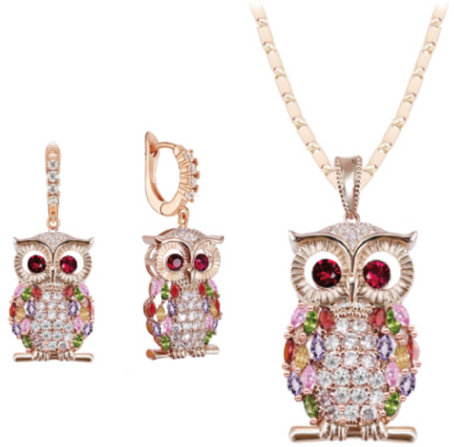 [혜성 주얼리] 샬럿 멀티 컬러 부엉이 목걸이 귀걸이 2종