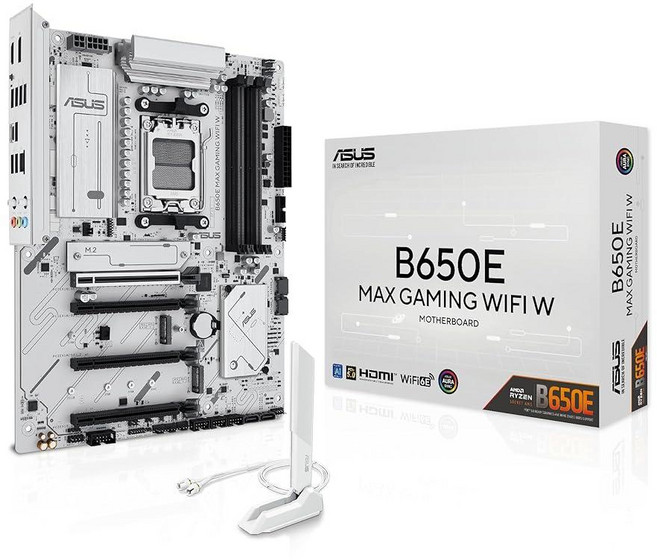 ASUS B650E MAX 게이밍 Wi-Fi W – AMD B650 AM5 ATX 마더보드 화이트 PCB DDR5 PCIe 5.0 3X M.2 6E 2.5Gb LAN, ASUS B650E MAX 게이밍 Wi-Fi W – A, 1개