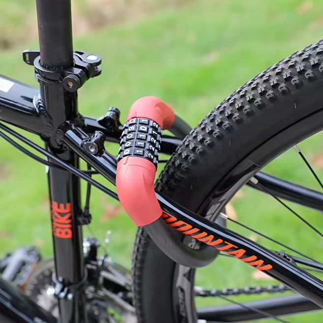 열쇠 없이 잠그는 5자리 번호 자전거 케이블 자물쇠, 1개, 레드