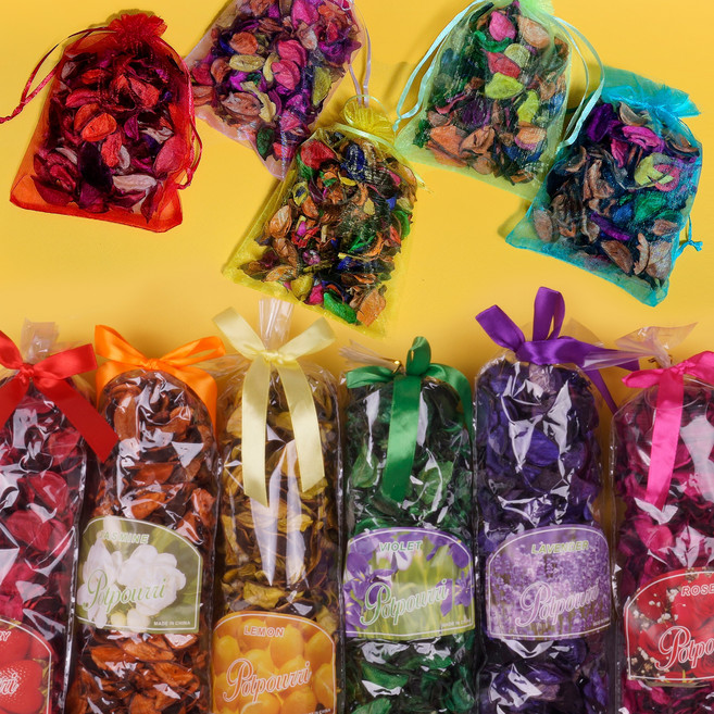 (캐치하이) 향기 포푸리 방향제 꽃잎 망사주머니 만들기 색상랜덤, 사각 망사주머니x18개, 1세트, 90g 포푸리x6봉