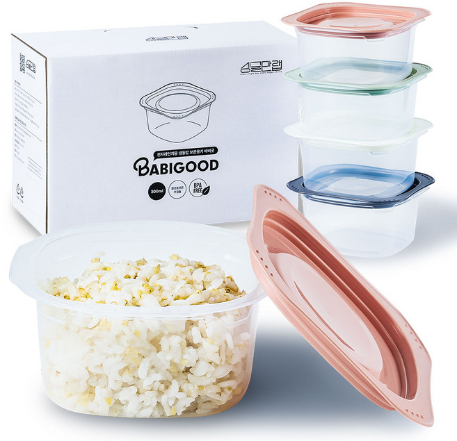 냉동밥 보관용기 300ml 전자렌지용 국산 싱글만랩, 10개, 혼합색상