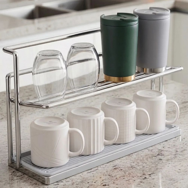 필인어스 스텐 2단 텀블러 컵 건조대, 1개, 실버