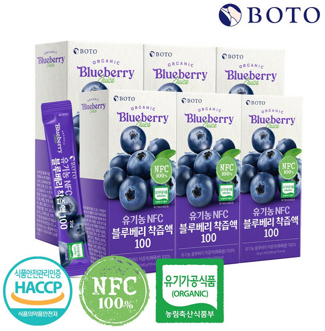 [보뚜] 유기농 NFC 블루베리 착즙액 100 6박스 (84포), 280g