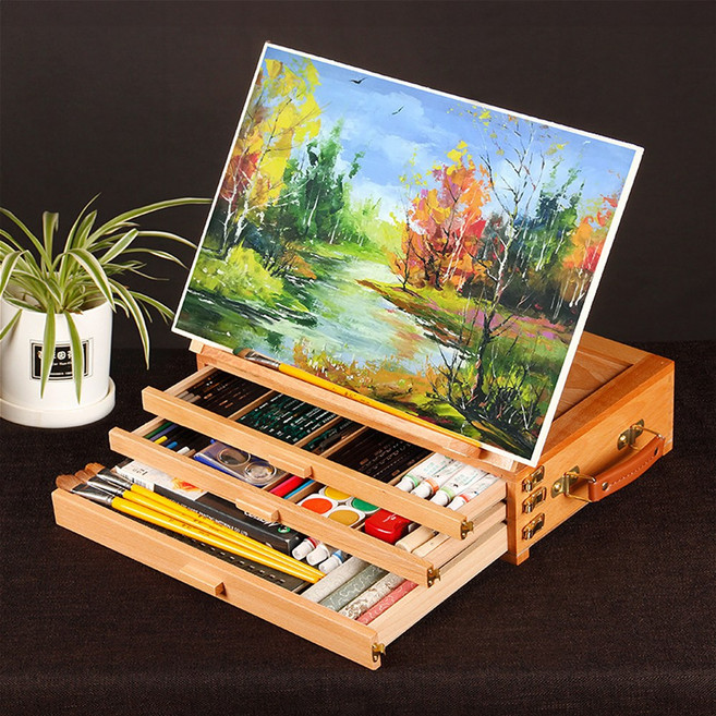 휴대용 이젤 미니 나무 화판 도로잉 테이블 접이식 거치대, 나무색