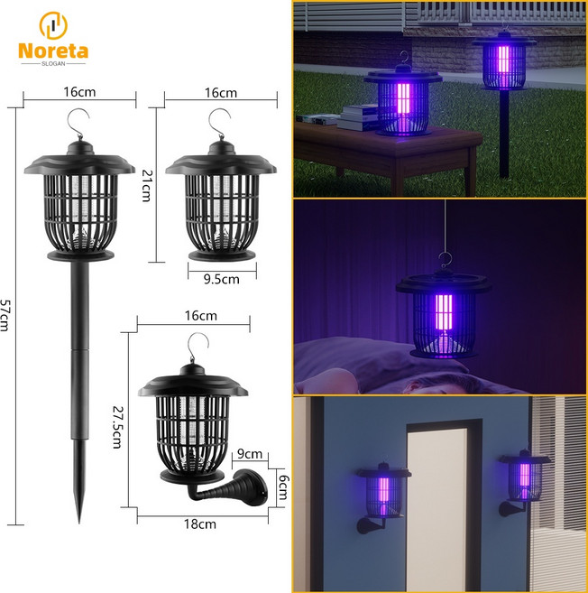 Noreta 솔라 모기퇴치등 핸들 벽걸이 바닥 삽입 다목적 캠핑 야외 벌레퇴치기, 쓰리 인 원
