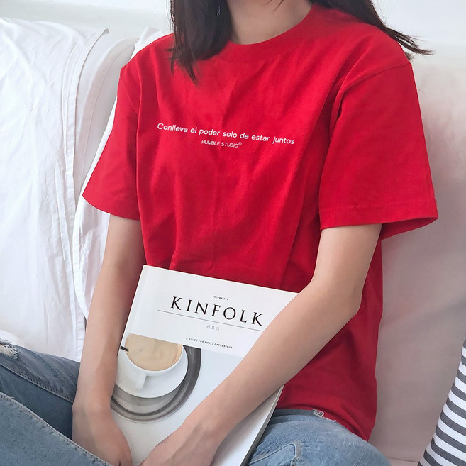 험블스튜디오 여성용 17수 레터링 통기성 반팔 티셔츠