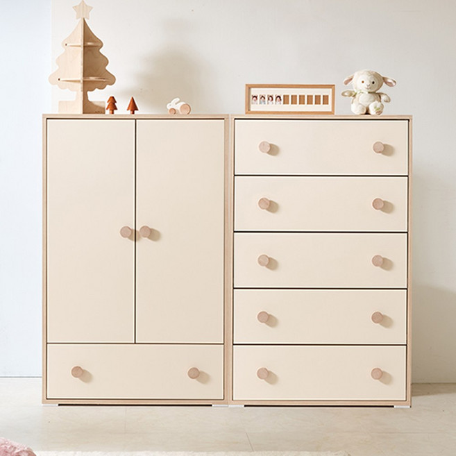 미카엘 신생아옷장 초등학생옷장 베이비장 아이방 주니어 (양문+5단서랍), 화이트