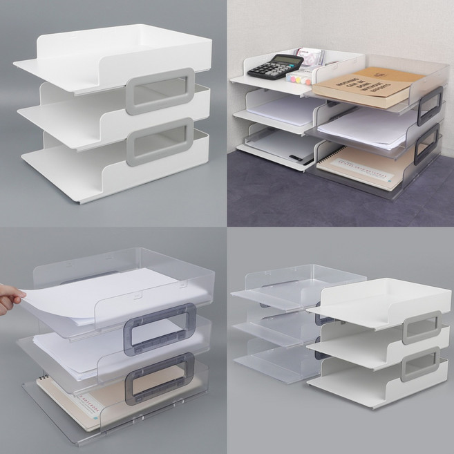 사무용 3단 문서정리함 서류보관함 문서보관함 3단 문서트레이 서류함, 투명