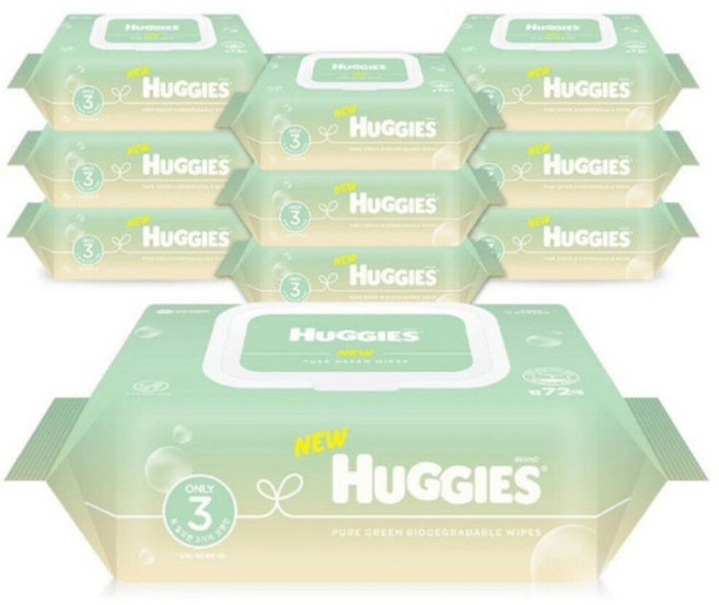 유한킴벌리 하기스 퓨어그린 물티슈 캡형 80매 X10팩 72매로 리뉴얼, 10개